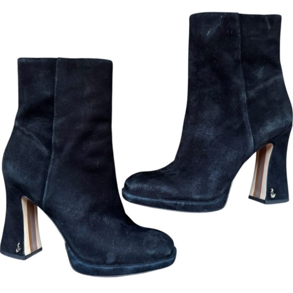 Sam Edelman JAYE ANKLE BOOTIE in‎ black suede size 8.5 block heel